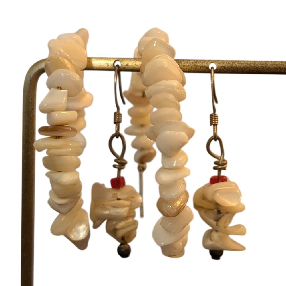 Two Pair Lot--Shell Hoop & Shell Dangle Earrings - Picture 2 of 6